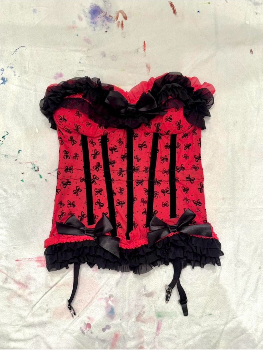 Coquette y2k bow print burlesque corset top
